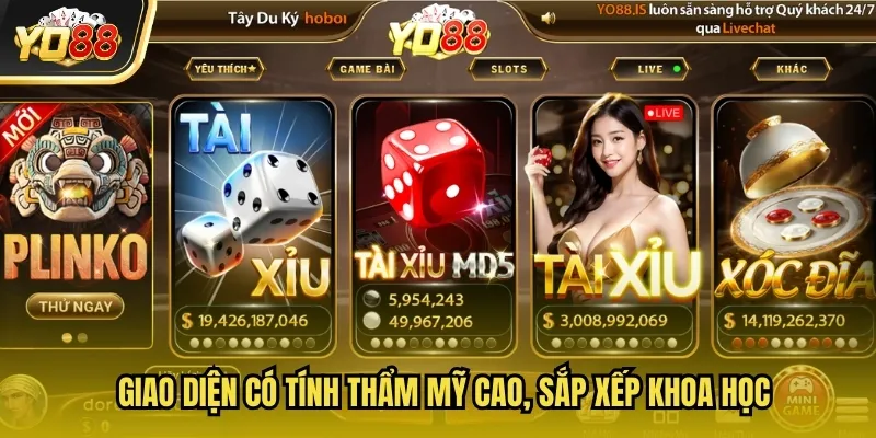 YO88 11 Giao diện có tính thẩm mỹ cao, sắp xếp khoa học